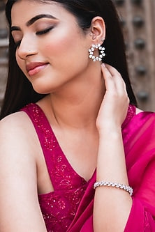 White Rhodium Finish Zircon Dangler Earrings In Sterling Silver