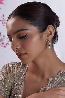 Gold Finish Moissanite Polki & Zircon Dangler Earrings In Sterling Silver