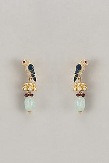Gold Finish Moissanite Polki & Zircon Dangler Earrings In Sterling Silver