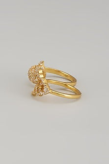 Gold Finish Zircon Ring In Sterling Silver