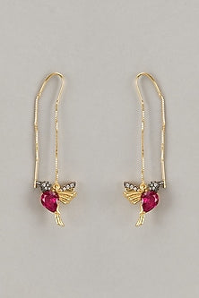 Gold Finish Zircon Sui-Dhaga Dangler Earrings In Sterling Silver