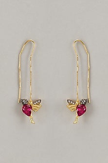 Gold Finish Zircon Sui-Dhaga Dangler Earrings In Sterling Silver