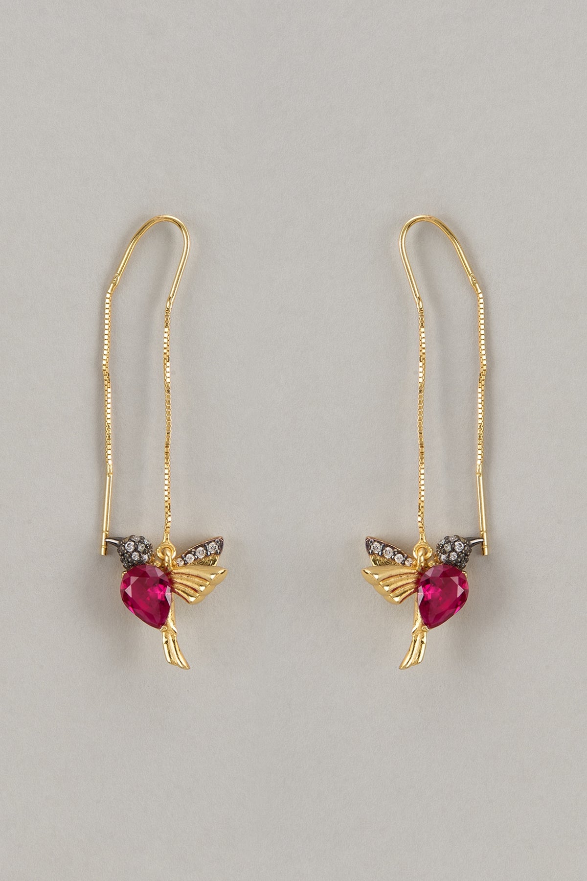 Gold Finish Zircon Sui-Dhaga Dangler Earrings In Sterling Silver