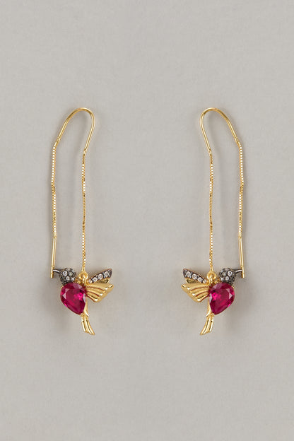 Gold Finish Zircon Sui-Dhaga Dangler Earrings In Sterling Silver