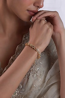 Gold Finish Zircon & Semi-Precious Stone Bracelet In Sterling Silver