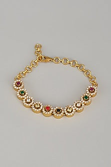 Gold Finish Zircon & Semi-Precious Stone Bracelet In Sterling Silver