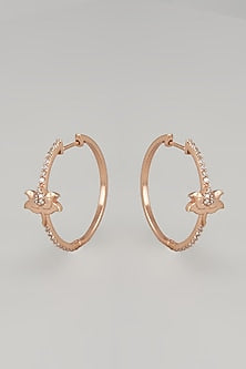 Rose Gold Finish Zircon Hoop Earrings In Sterling Silver
