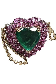 14kt Yellow Gold Emerald & Pink Sapphire Heart Necklace