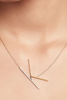 14kt Yellow Gold Diamond Slant Initial Necklace