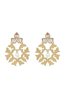 Matte Gold Finish Uncut Carved Stone Dangler Earrings