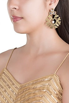 Matte Gold Finish Uncut Carved Stone Dangler Earrings