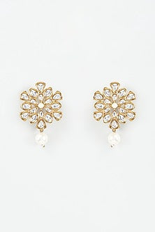 Rose Gold Finish Kundan Polki Stud Earrings