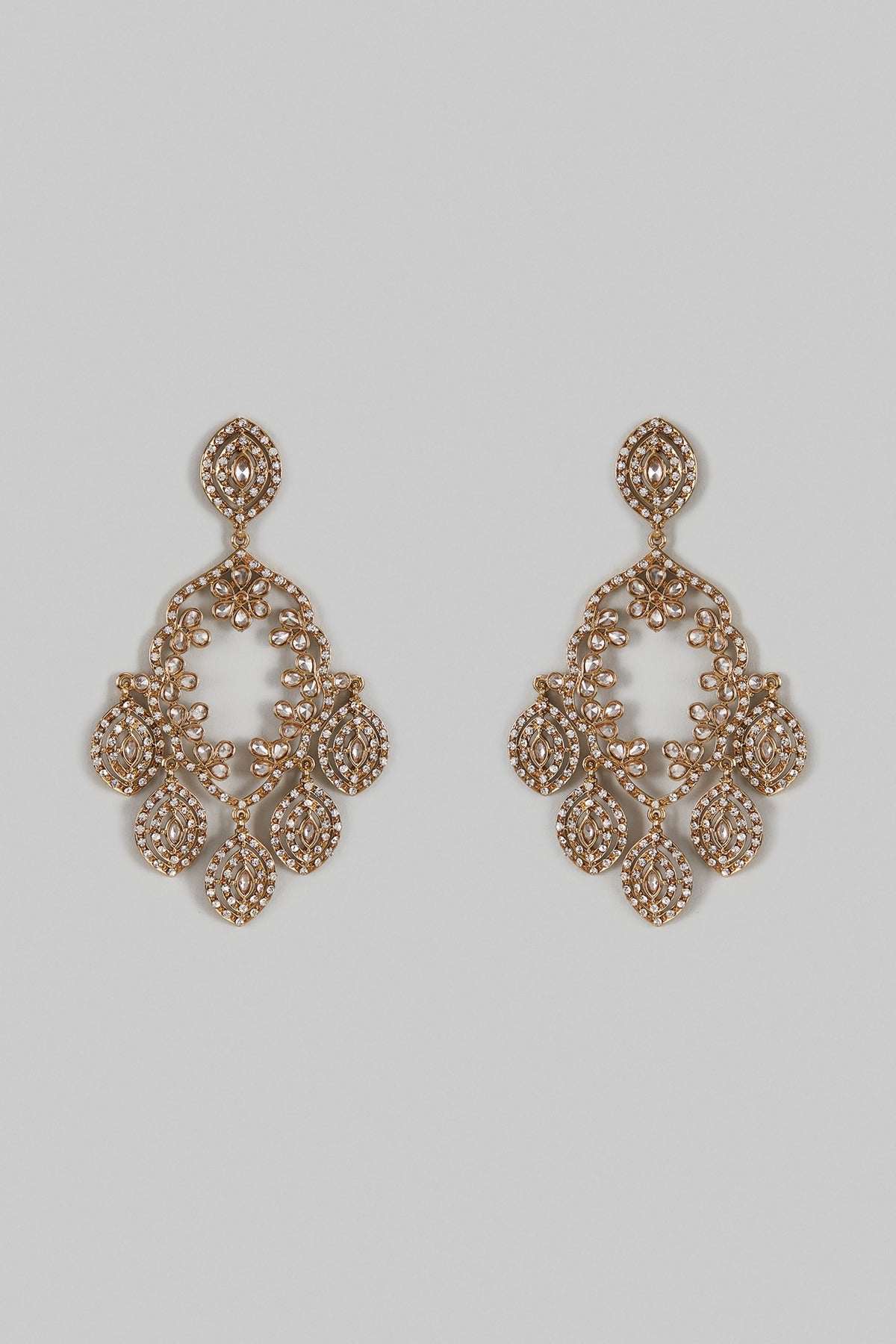 Two-Tone Finish Synthetic Stone Dangler Earrings