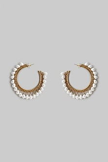 Gold Finish Pearl Hoop Earrings