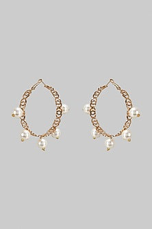 Gold Finish Pearl Hoop Earrings