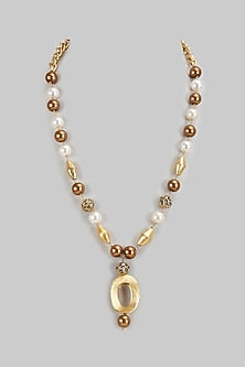 Two-Tone Finish Pearl & Beaded Long Necklace