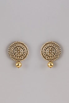 Gold Finish Pearl Aari Work Statement Stud Earrings