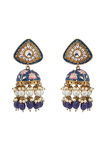 Dull Gold Finish Meenakari Earrings