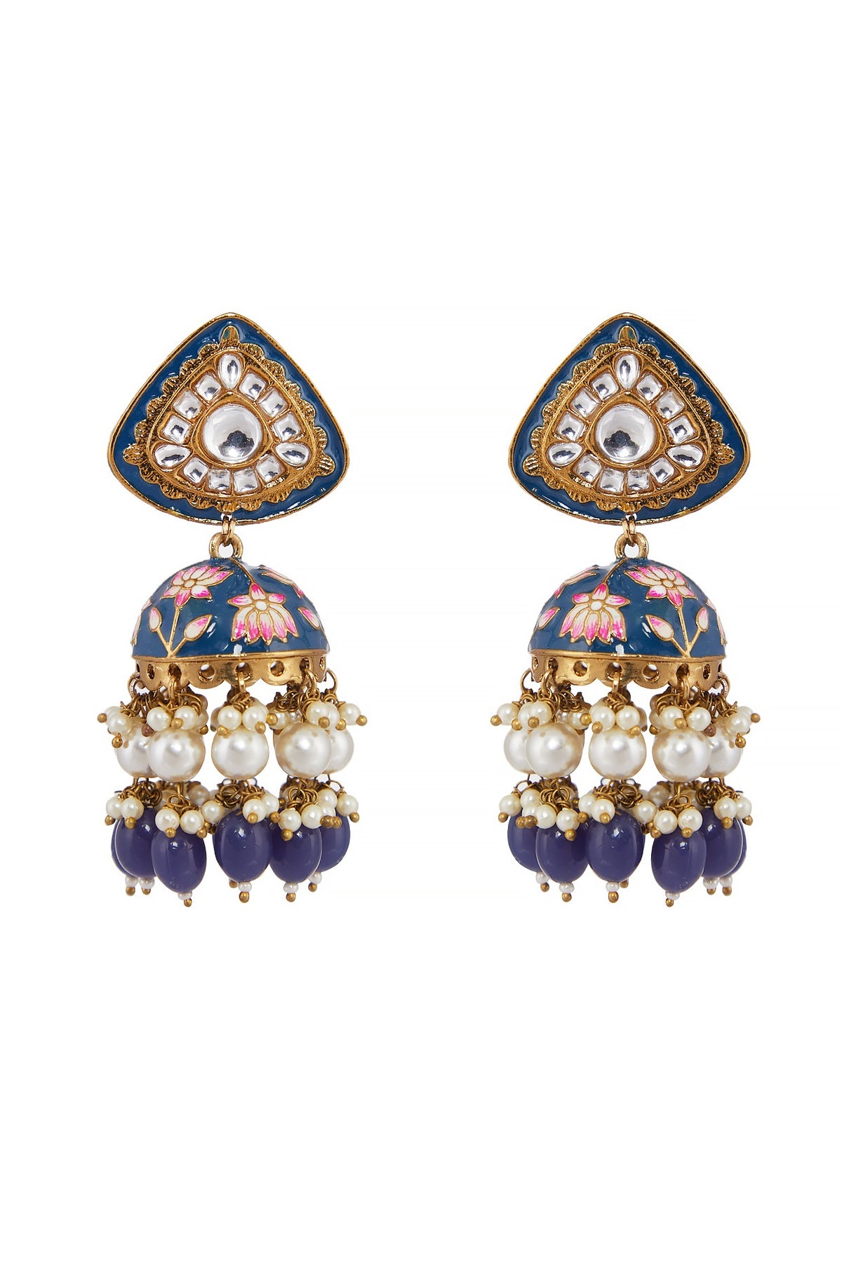 Dull Gold Finish Meenakari Earrings