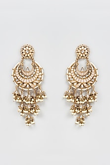 Gold Finish Pearl Meenakari Chandbaali Earrings