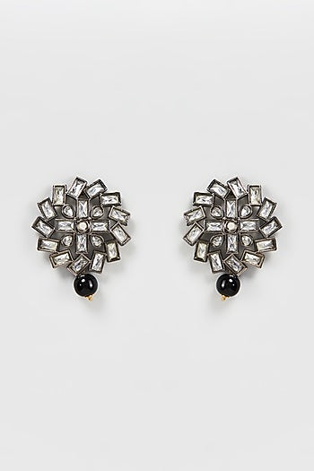 Black Rhodium Finish Black Drop Dangler Earrings