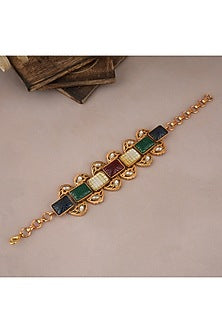 Gold Finish Kundan Polki & Multi-Colored Stone Bracelet