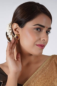 Gold Finish Ruby Stone Stud Earrings