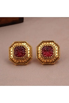 Gold Finish Ruby Stone Stud Earrings
