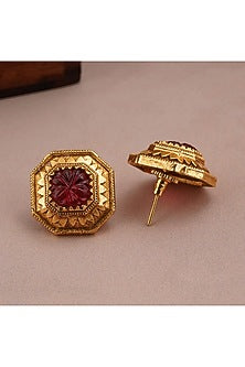 Gold Finish Ruby Stone Stud Earrings