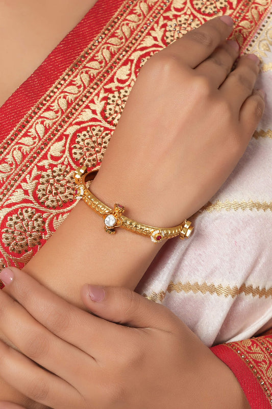 Gold Finish Kundan Polki Sleek Openable Kada