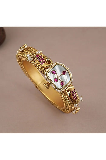 Gold Finish Ruby Stone kada