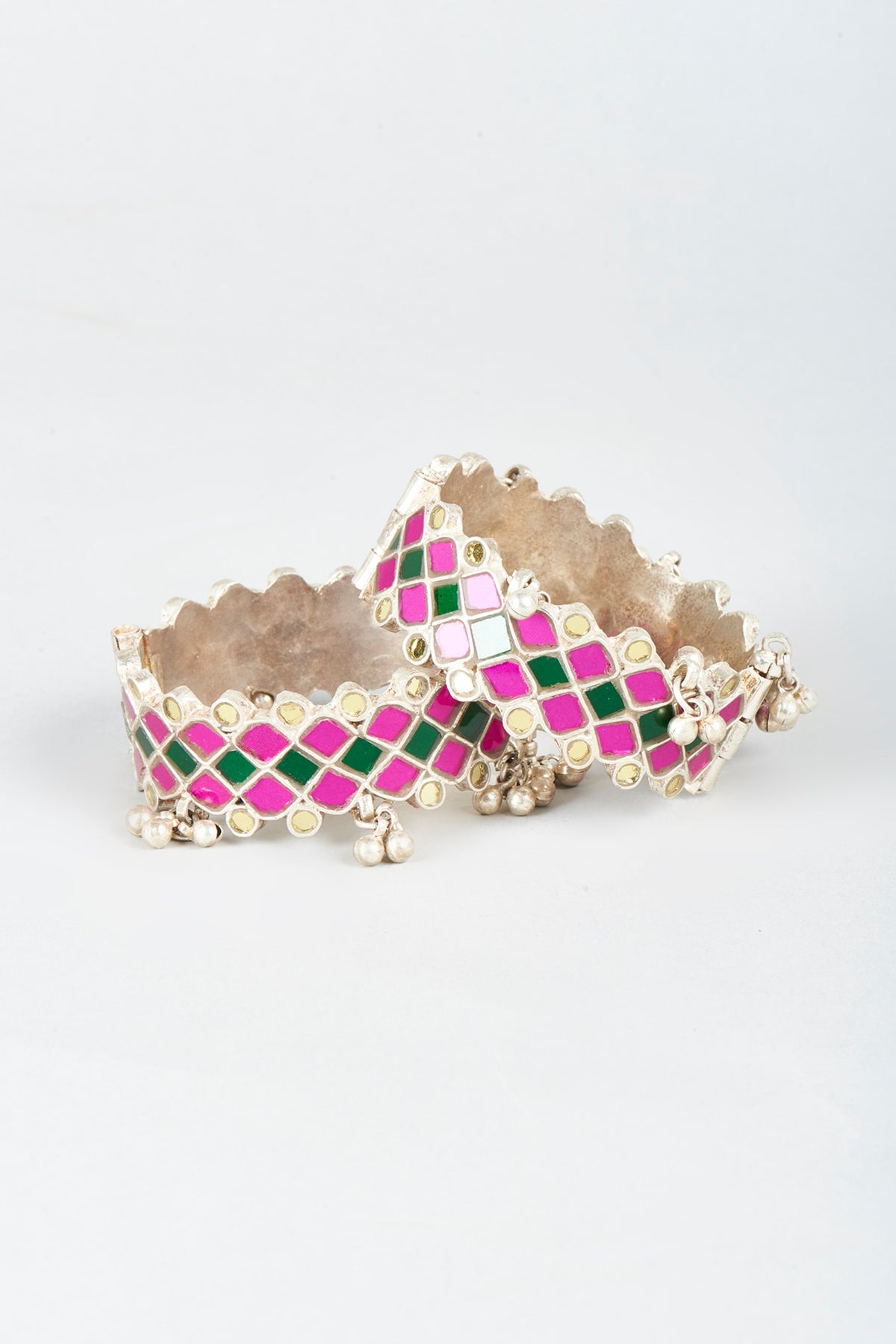 White Finish Bangles With Glass Cut Kundan (Set of 2)