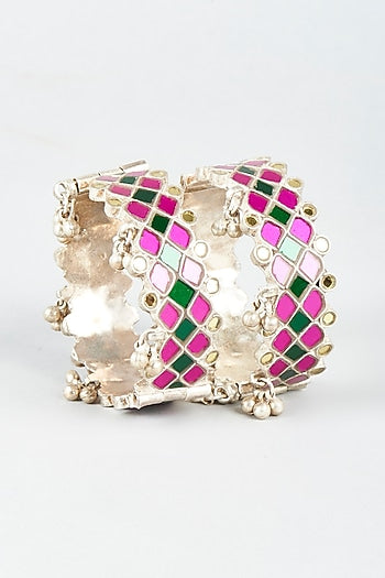 White Finish Bangles With Glass Cut Kundan (Set of 2)