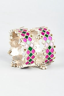 White Finish Bangles With Glass Cut Kundan (Set of 2)