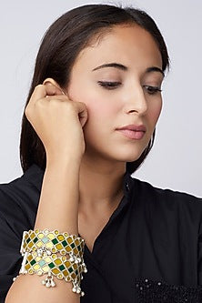 White Finish Bangles With Synthetic Stones (Set of 2)
