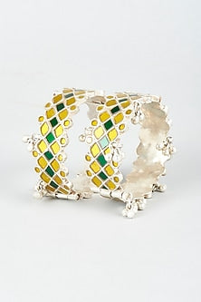 White Finish Bangles With Synthetic Stones (Set of 2)