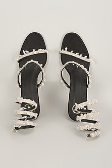 Black Vegan Satin Spring Embellished Heels