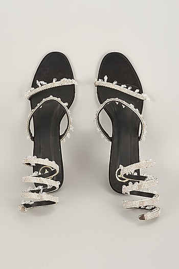 Black Vegan Satin Spring Embellished Heels