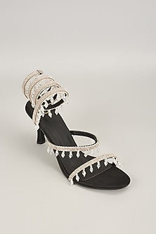 Black Vegan Satin Spring Embellished Heels