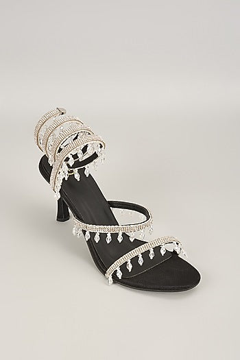 Black Vegan Satin Spring Embellished Heels