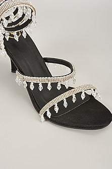 Black Vegan Satin Spring Embellished Heels