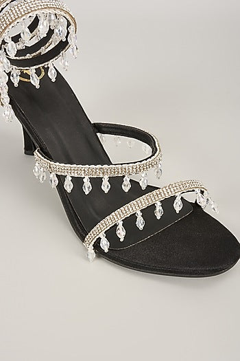 Black Vegan Satin Spring Embellished Heels