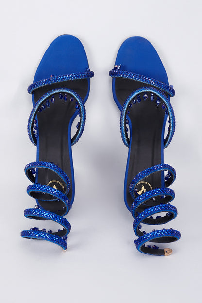 Blue Synthetic & Vegan Rhinestone Spring Embellished Heels
