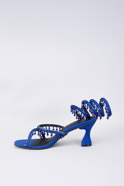 Blue Synthetic & Vegan Rhinestone Spring Embellished Heels