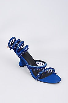 Blue Synthetic & Vegan Rhinestone Spring Embellished Heels