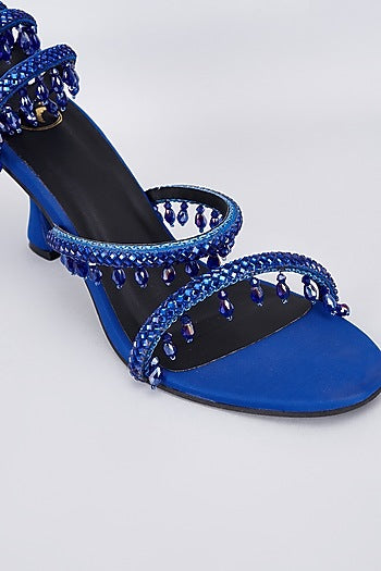Blue Synthetic & Vegan Rhinestone Spring Embellished Heels