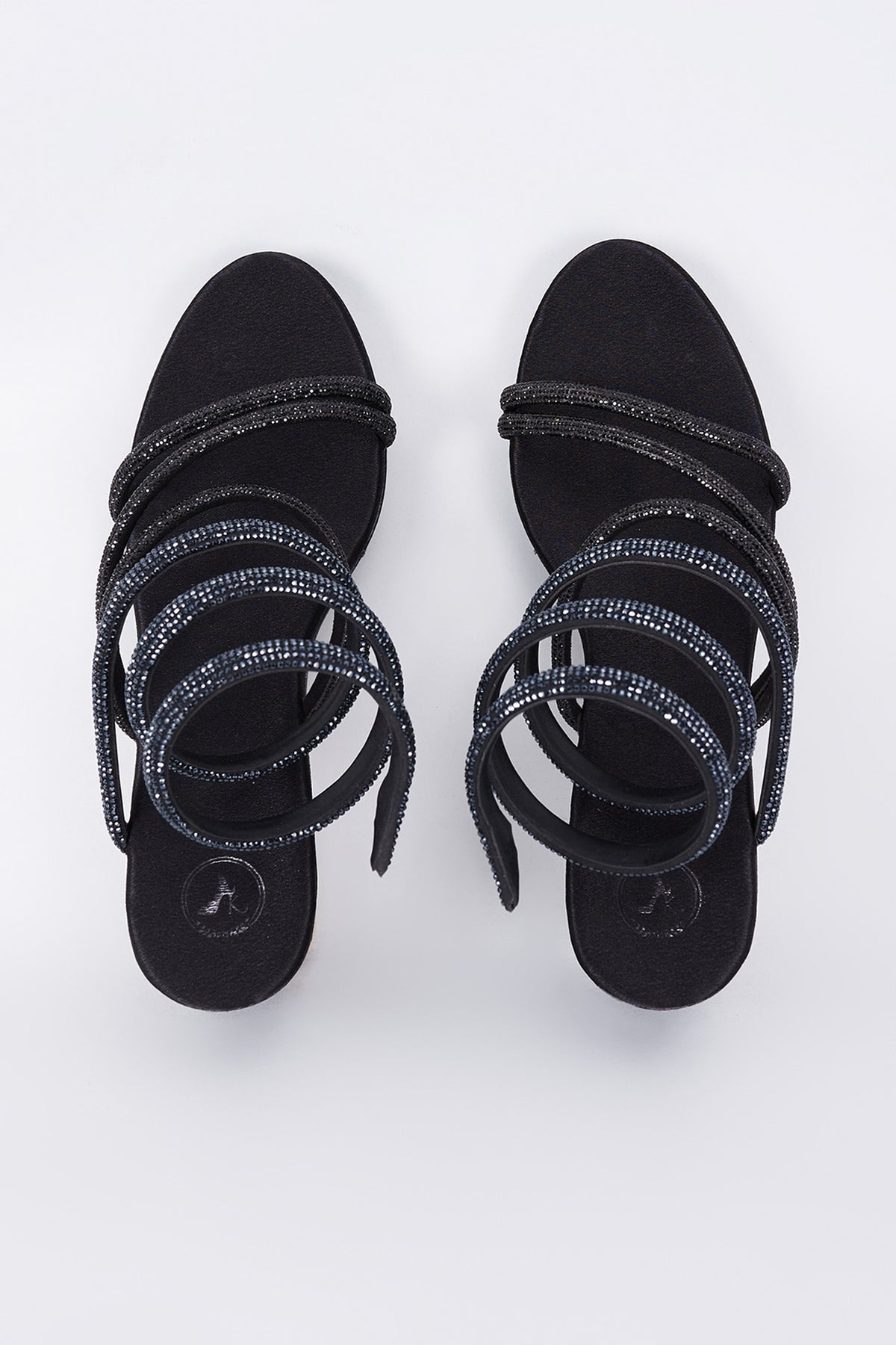 Black Synthetic & Vegan Rhinestone String Embellished Heels