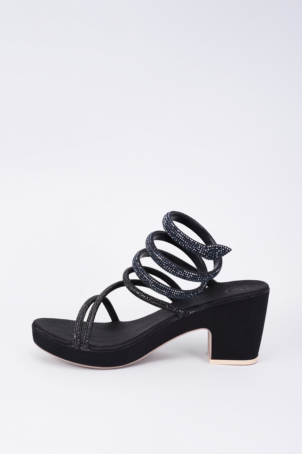 Black Synthetic & Vegan Rhinestone String Embellished Heels