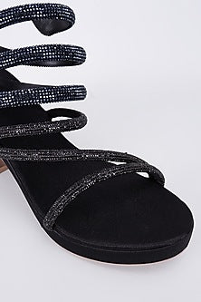 Black Synthetic & Vegan Rhinestone String Embellished Heels