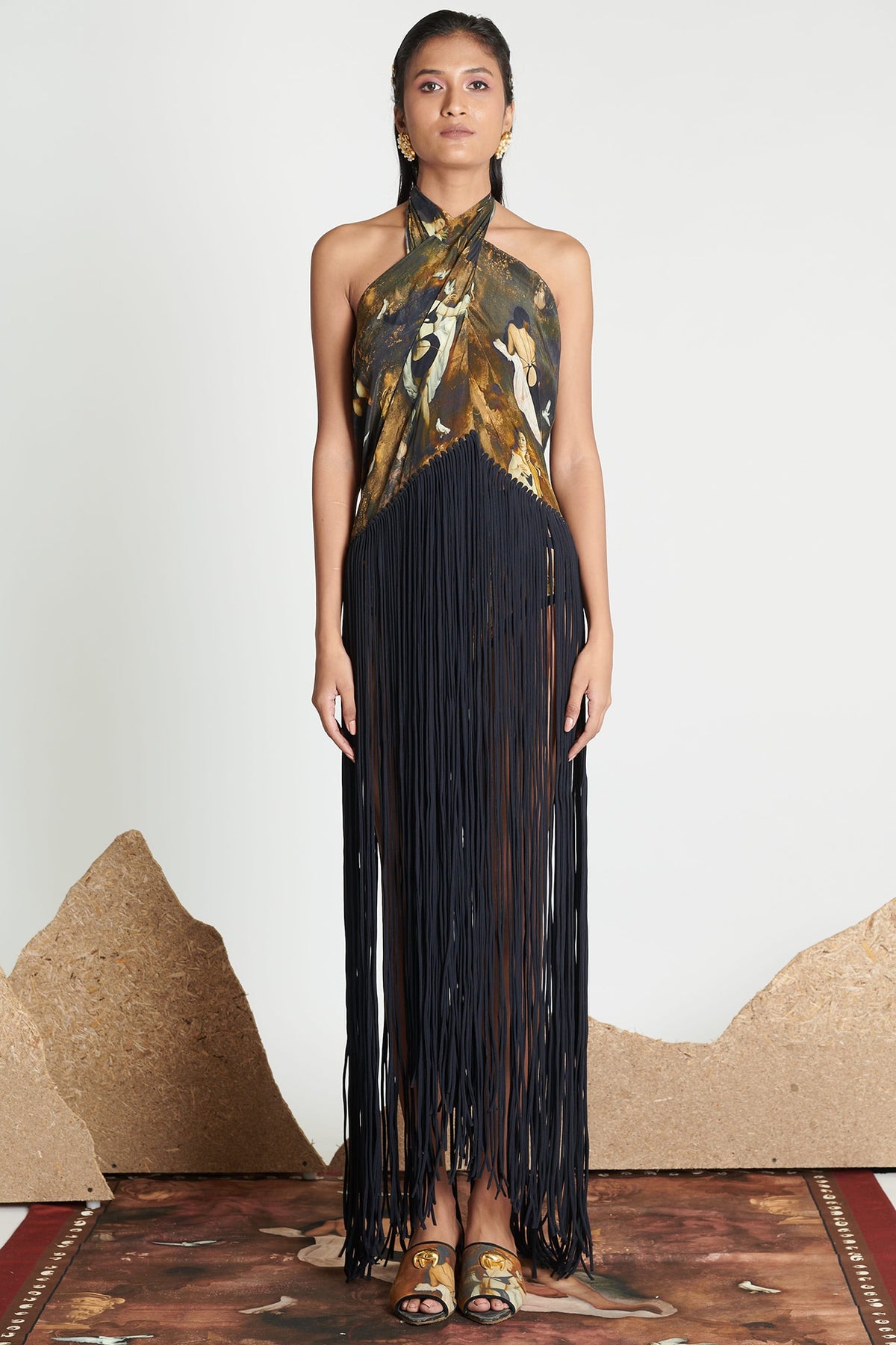 Multi-Colored Printed Cover-Up With Fringes